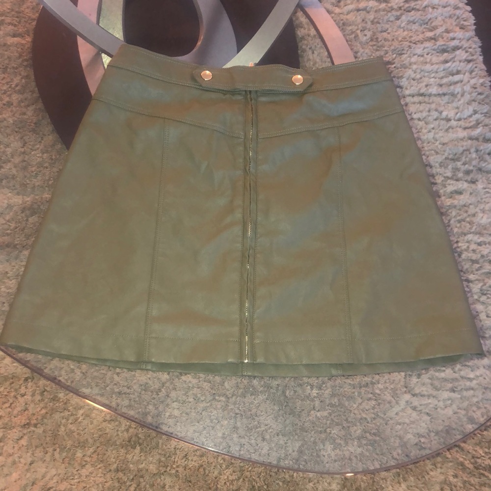 Dark Green stylish pleather skirt w/gold buttons